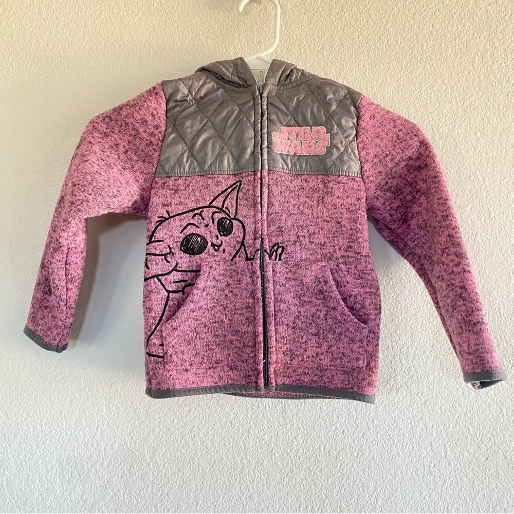 Star Wars Girl's Baby Yoda Pink Full Zip Up Hooded Light Weight Jacket Size 5